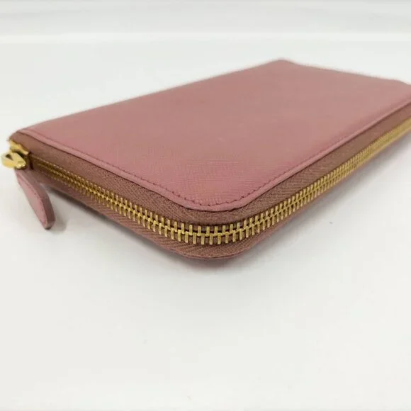 Prada Round Zipper Long Wallet Saffiano Leather Pink Kp5028
